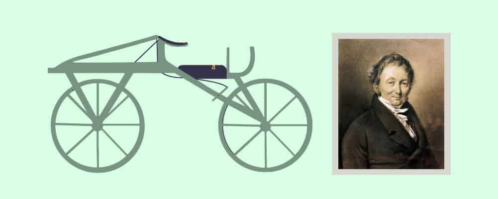 The first bicycle with a picture of Giovanni Fontana  next to it