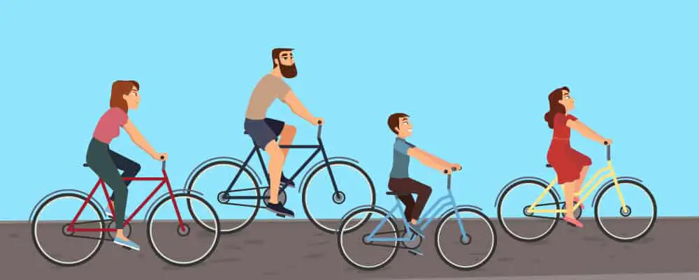 Family cycling together